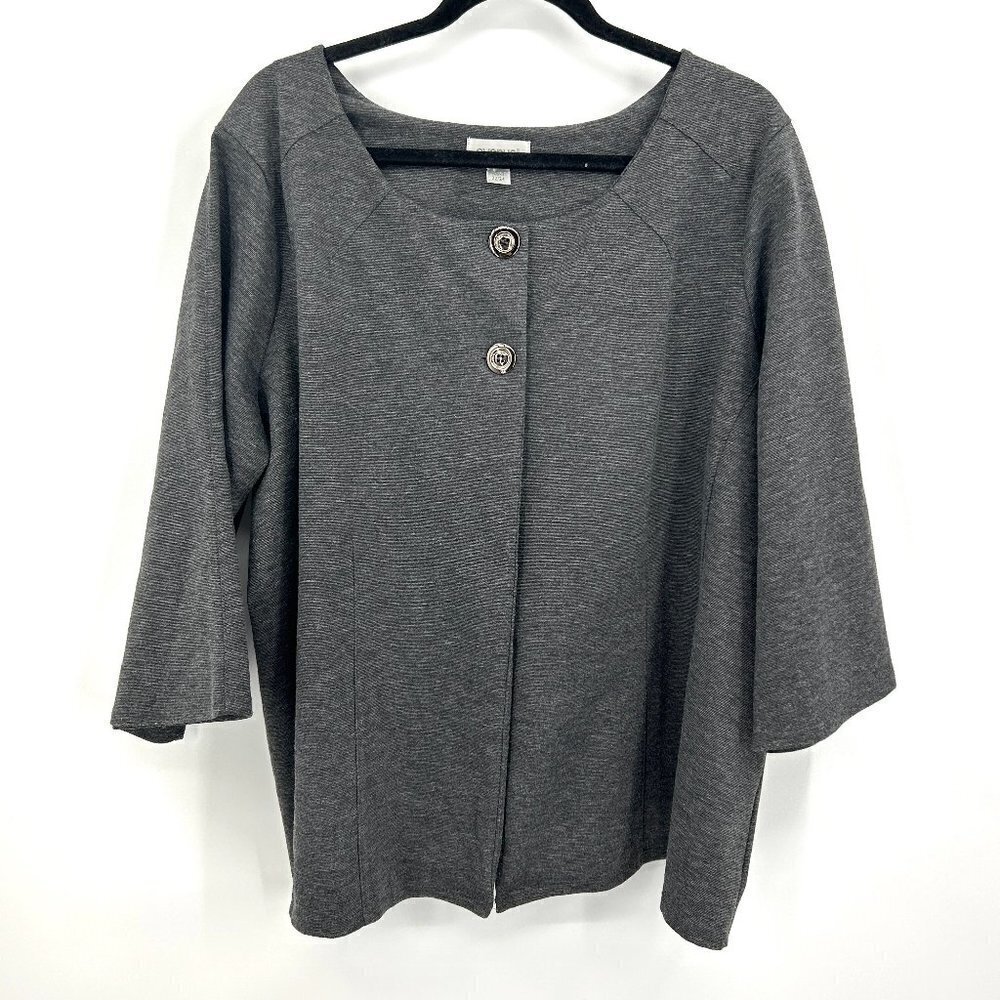 AVENUE Gray Button Down Pleated Collar Top Size 22 / 24